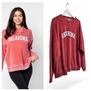 Chicka-d Oklahoma Sooners Oversized Red Campus Crew Fleece Sweatshirt